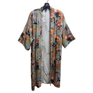 Forever 21 Open Kimono S Floral Birds Print Artsy Bohemian Indie Cottage Peasant